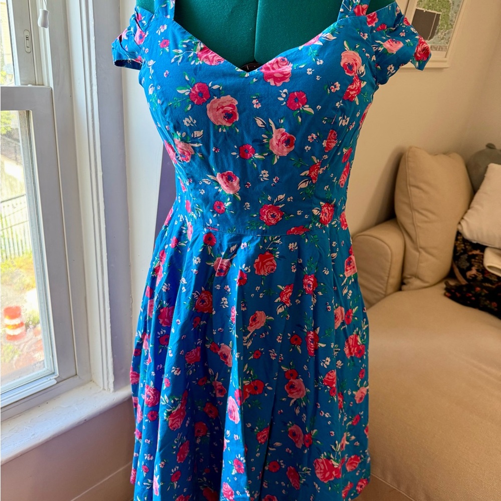 Hell Bunny Blue Pink Floral Sundress